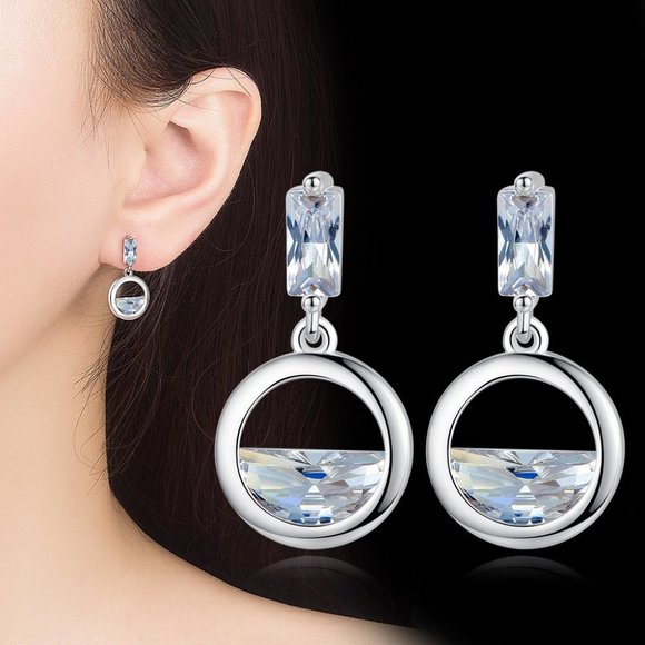 925 Sterling Silver Diamond Waterdrop Earrings M - Picture 2 of 6